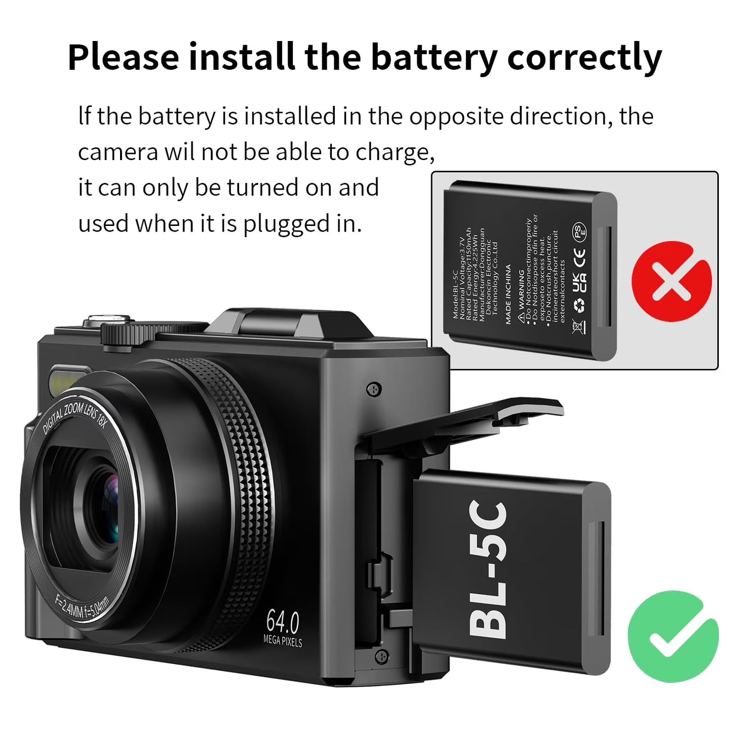 Digital Camera 4K 64MP Vlogging Camera for Youtube 3''180°Flip Screen 18X Zoom Autofocus 32GB SD Card Video Cameras for Beginners